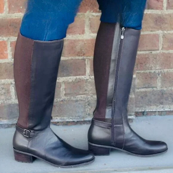 Dark Brown Leather Knee High Riding Boots Easy Spirit Chaza Size 9 Wide - Picture 9 of 10